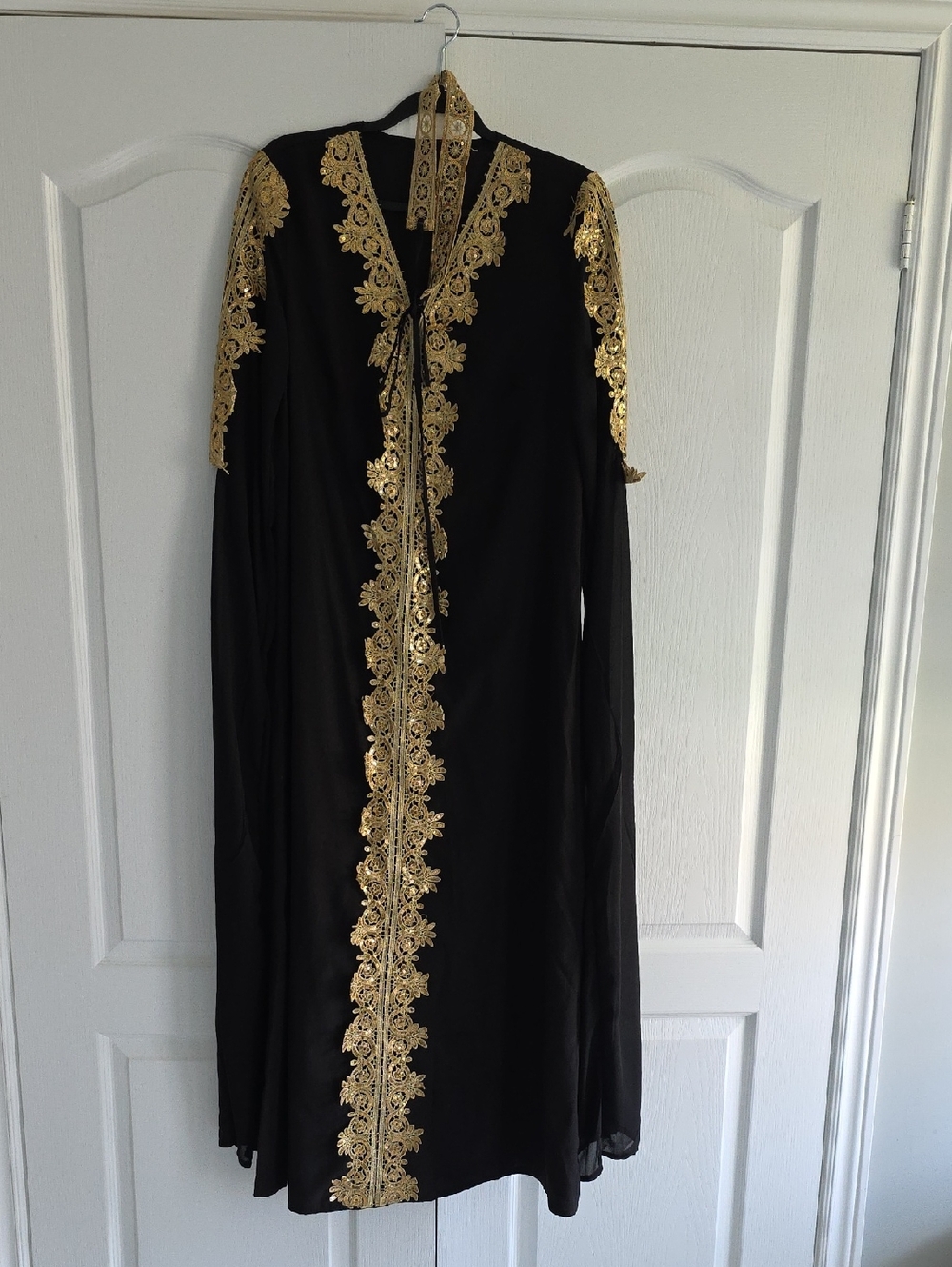 Black Abaya Dress with Gold Sequin- Size L